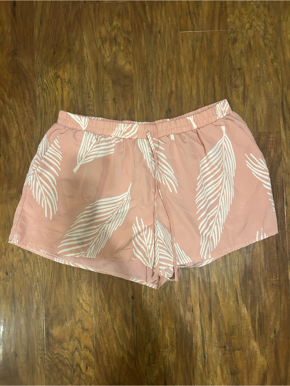 SHEIN Pink Feather-Print Casual Lounge Shorts With Drawstring Size 3XL